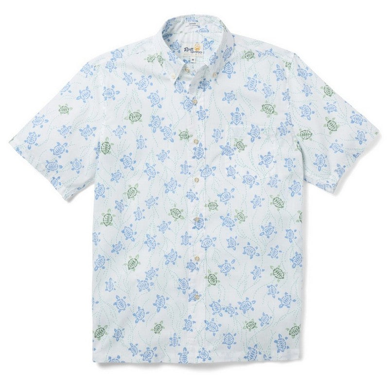 Short-sleeve shirt with turtle pattern on a white background
