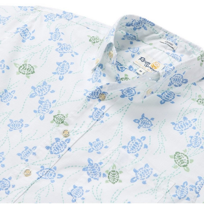 White shirt with blue turtle pattern and Ralph Lauren logo