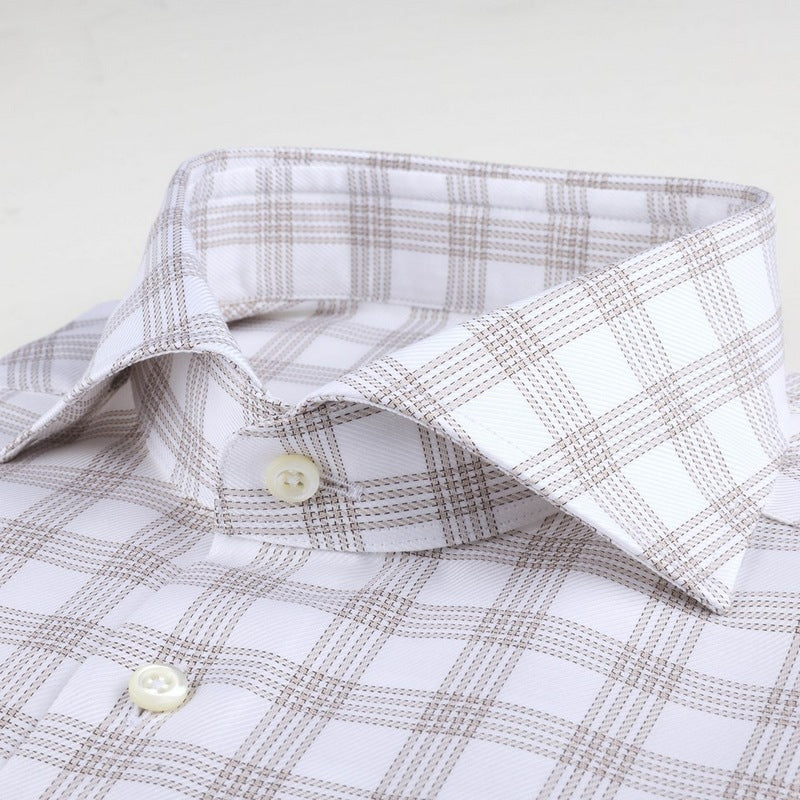 Stenstrom | Twill Checked Dress Shirt Beige