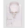 White dress shirt with a subtle pattern on a light gray background