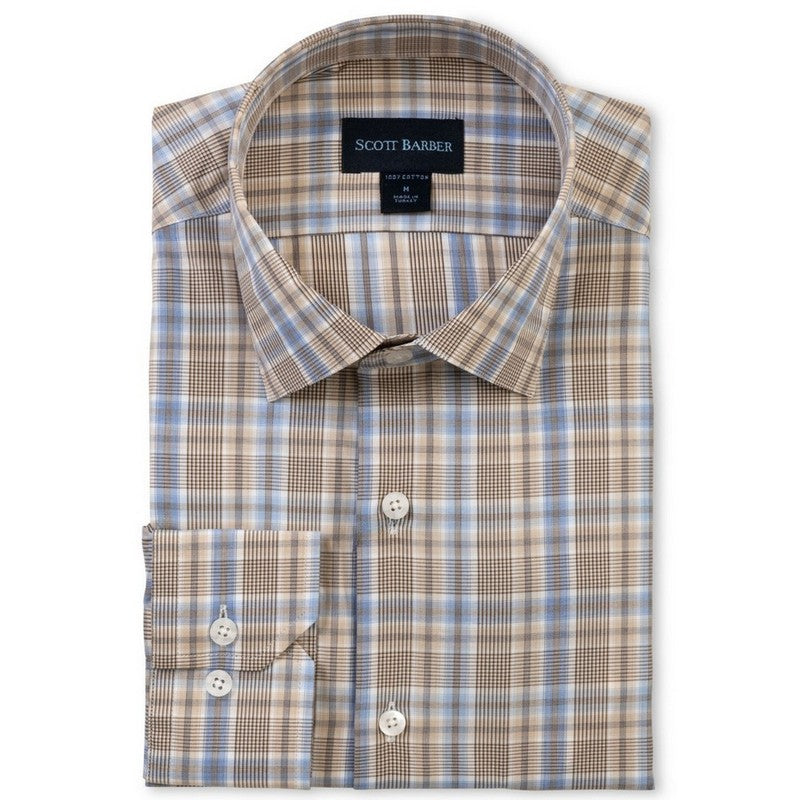 Plaid dress shirt with Scott Barber label on a white background
