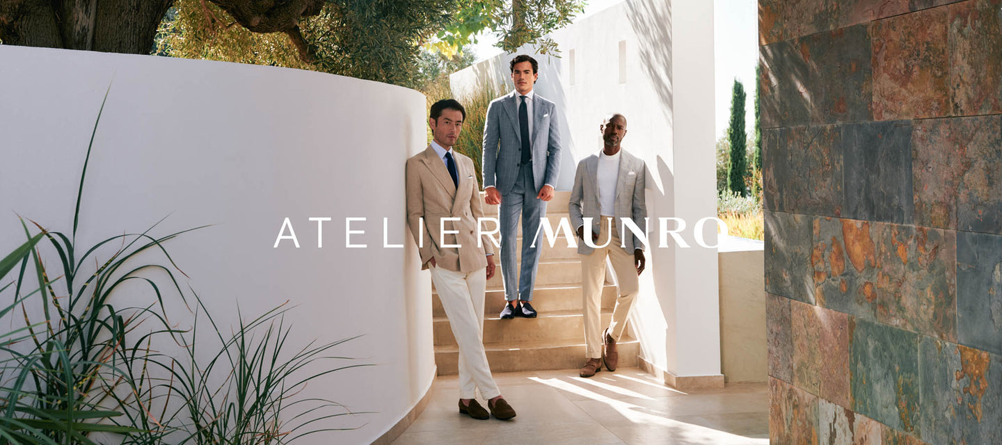 Munro Spring Summer 2025 3 men wearing fashionable summer suits