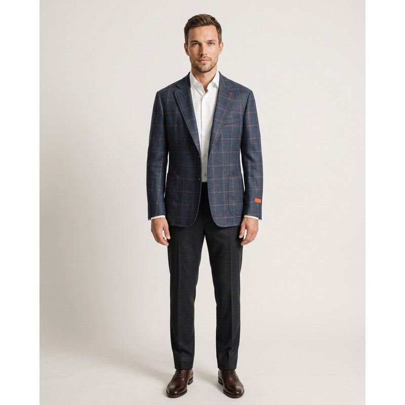 ISAIA | Navy Gingham-Check Blazer
