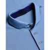 Close-up of a blue shirt collar with 'GATSON' label on a white background