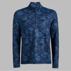 Blue camouflage long-sleeve shirt on a gray background