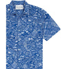 Blue patterned shirt with 'Tori Richard' label on a white background