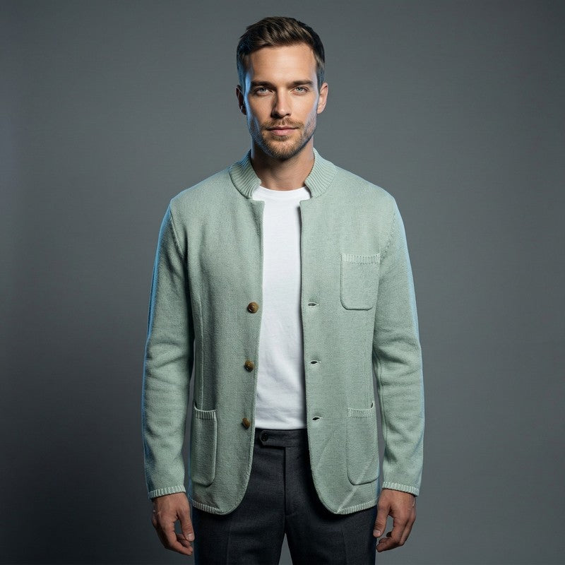 Maurizio Baldasari | Aqua Silk and Linen Sweater Jacket