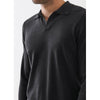 Dark gray long-sleeve polo shirt worn by a person on a white background