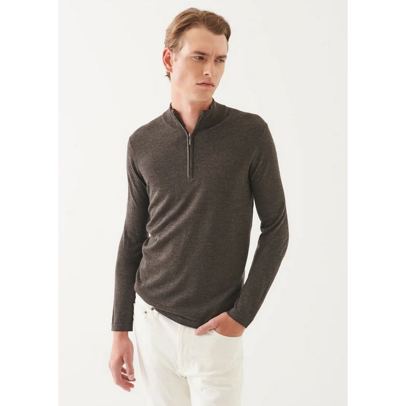 Patrick Assaraf | Extra-Fine Merino Qtr Zip Mahogany 