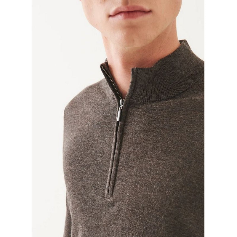 Patrick Assaraf | Extra-Fine Merino Qtr Zip Mahogany 