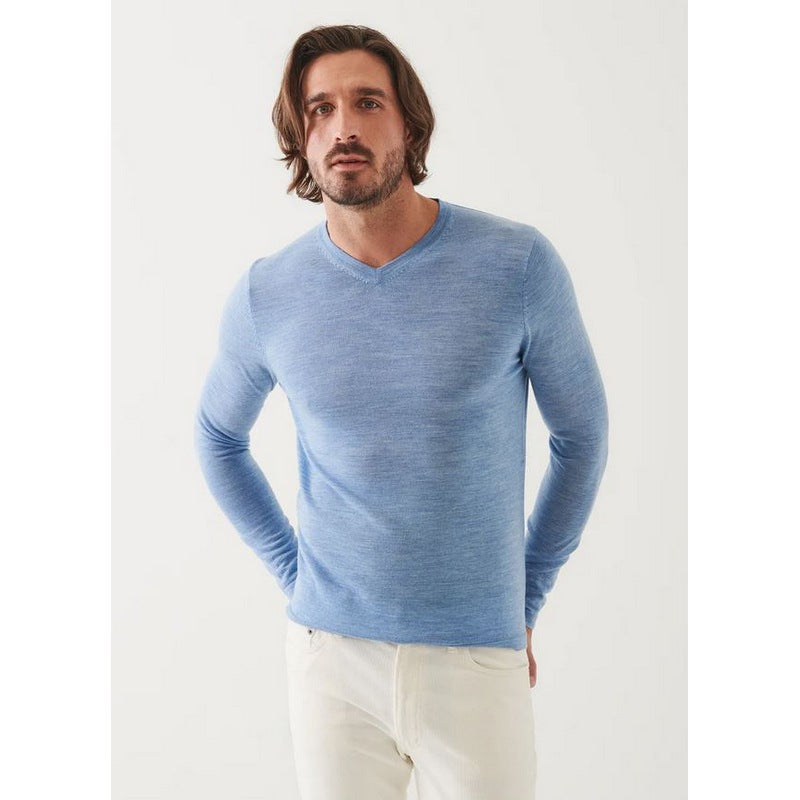 Patrick Assaraf | Extra-Fine Merino V-Neck Cornflower