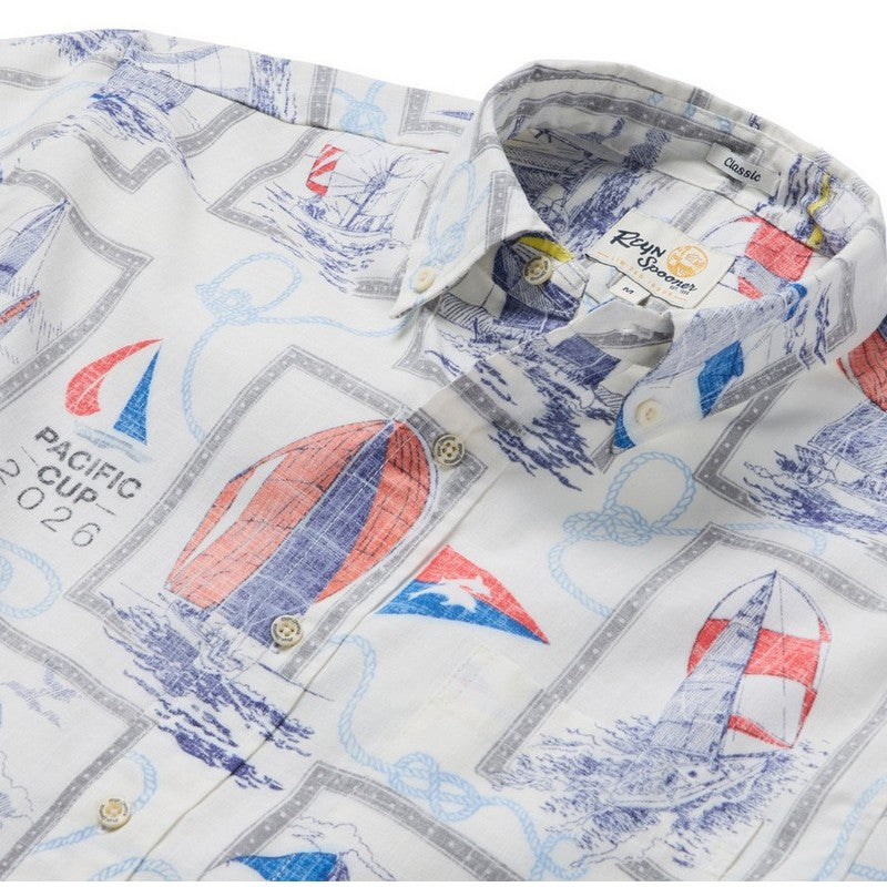 Shirt with sailboat pattern and 'Pacific Cup 2026' text on a white background