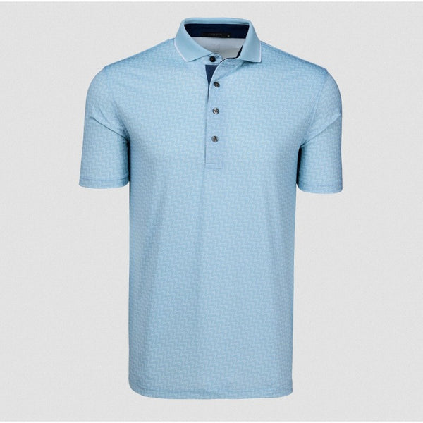 Light blue polo shirt on a light gray background