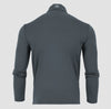 A dark gray long-sleeve quarter-zip performance top shown from the back, displayed on a ghost mannequin against a light gray background.