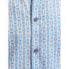 Blue and white patterned shirt with buttons on a white background